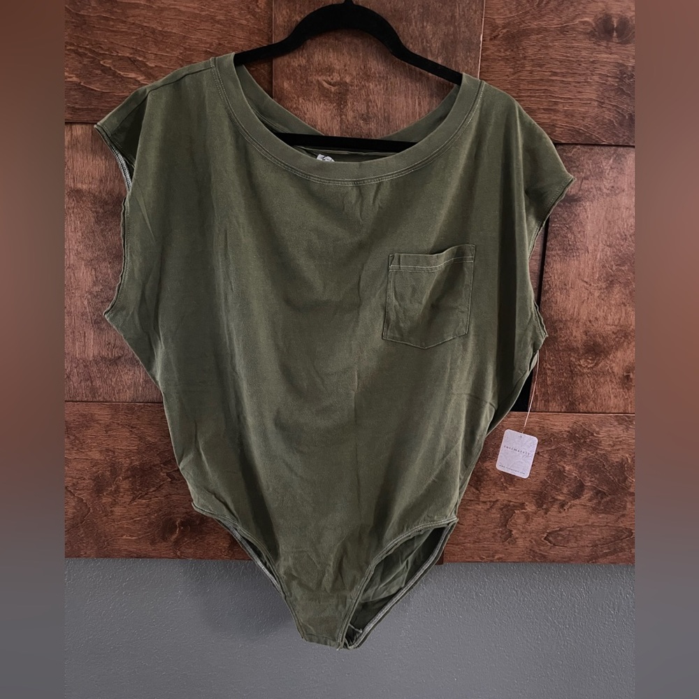Free People Women’s Road Trip Cotton Bodysuit in Verde. SMALL